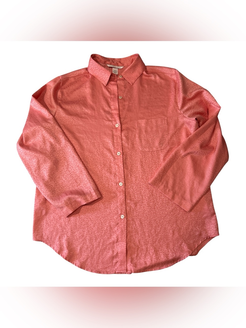 Victoria's Secret pink jacquard leopard print satin pajama shirt sz M
